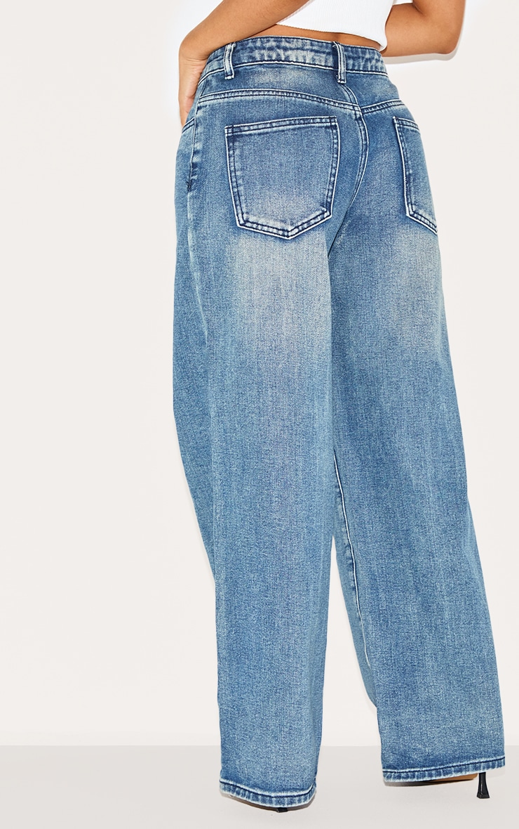 Petite Blue Washed Wide Leg Jeans image 3