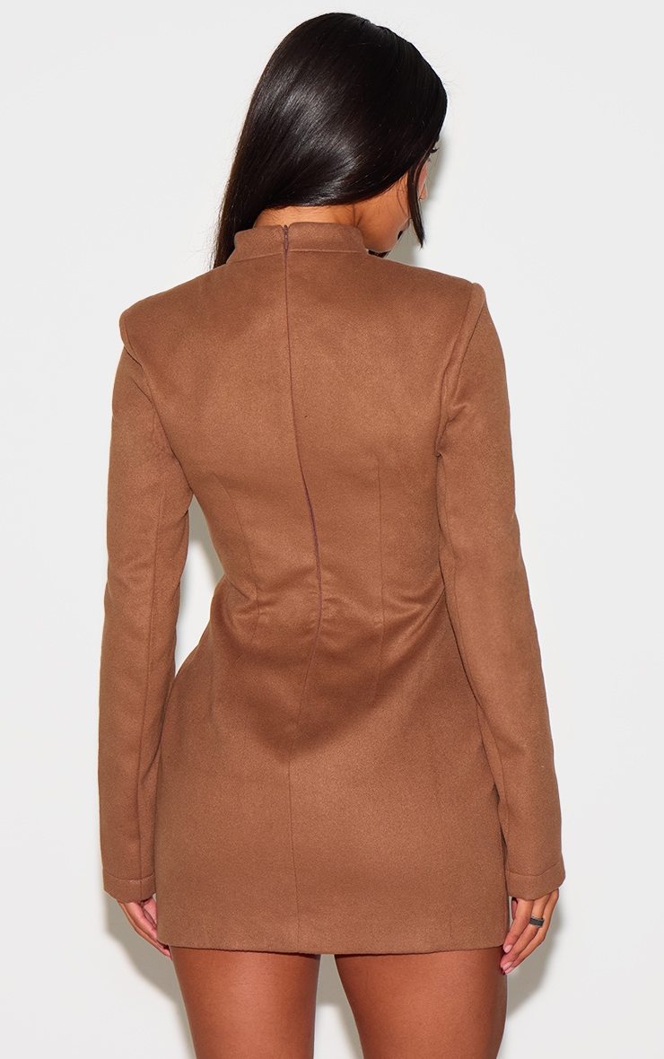 Deep Taupe Brushed Woven Long Sleeve Button Detail Mini Dress image 1