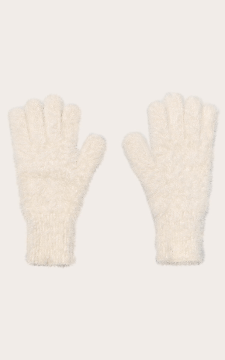 Gants en maille tricot duveteuse crème image 2
