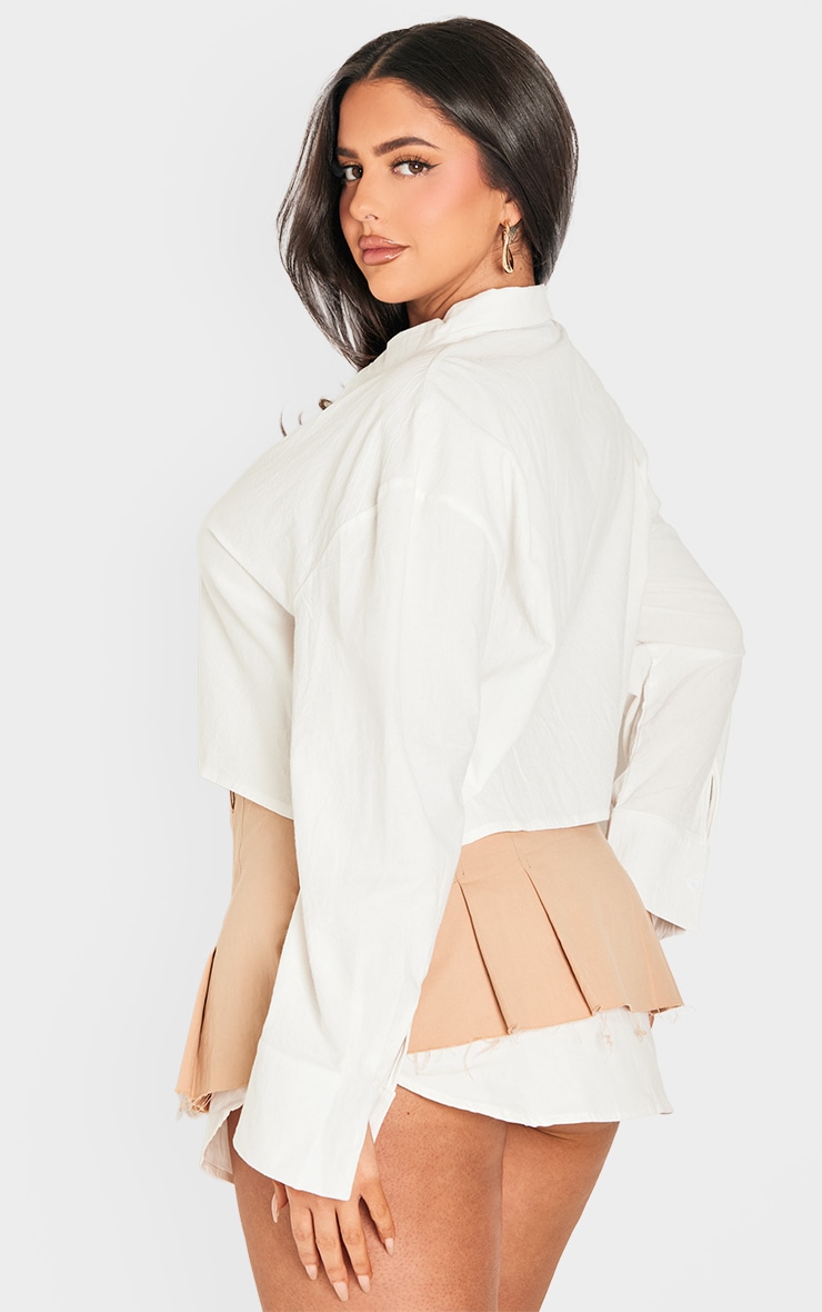 Plus Ecru Zip Up Cropped Shirt image 2