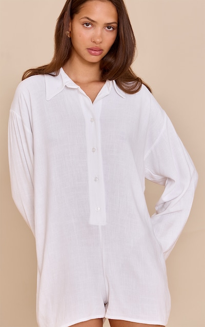 White Linen Look Floaty Shirt Detail Playsuit