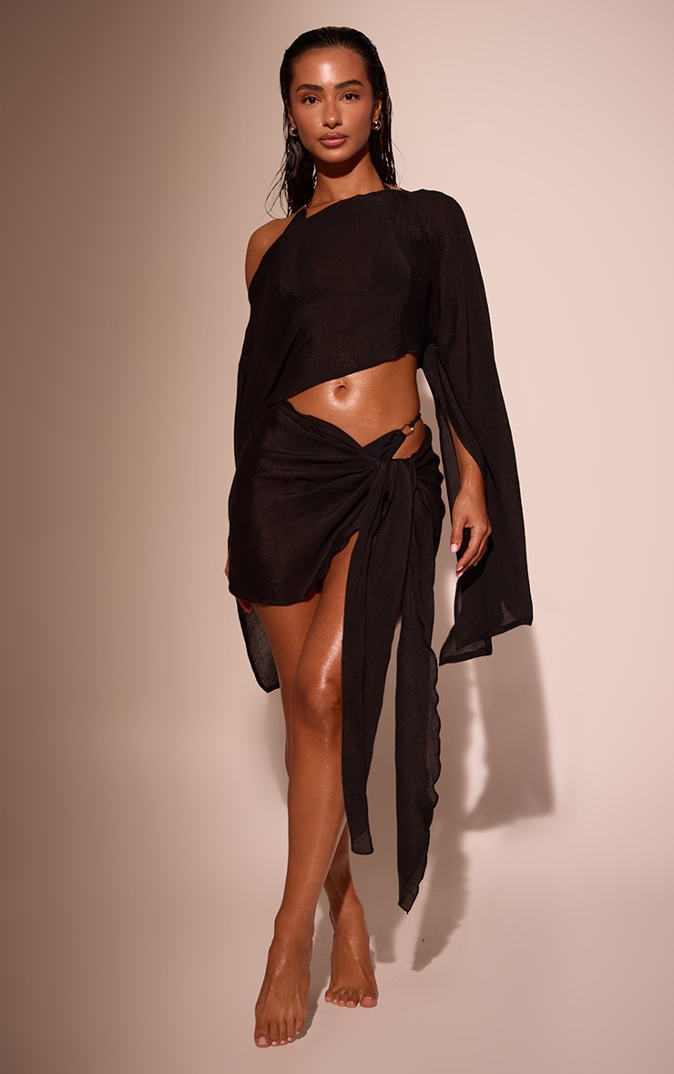 Black Linen Look Mini Sarong image 1