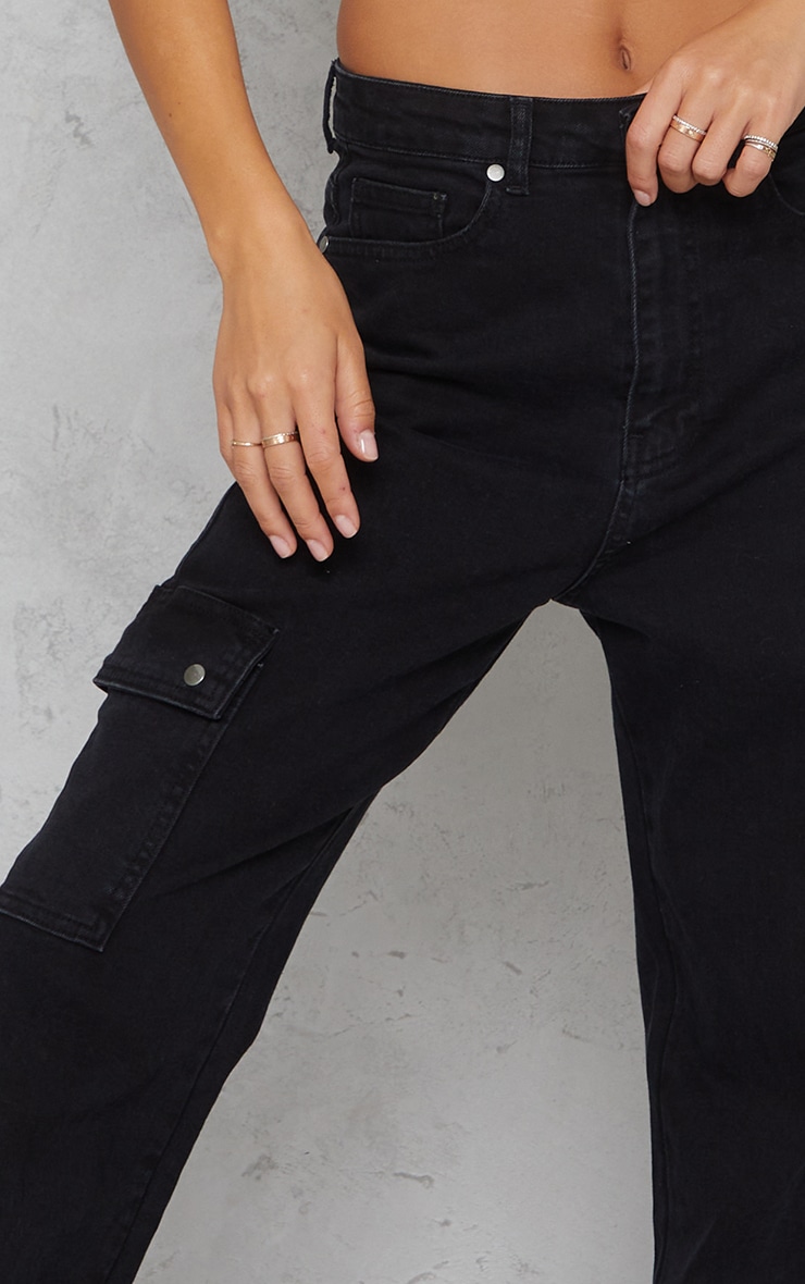 Washed Black Cargo Pocket Skinny Flared Jeans image 4