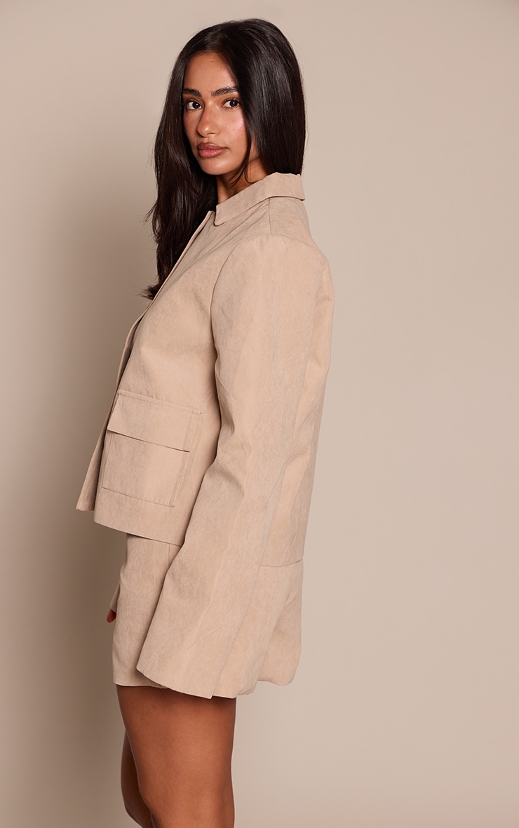 Petite Beige Peachskin Button Up Boxy Jacket  image 2