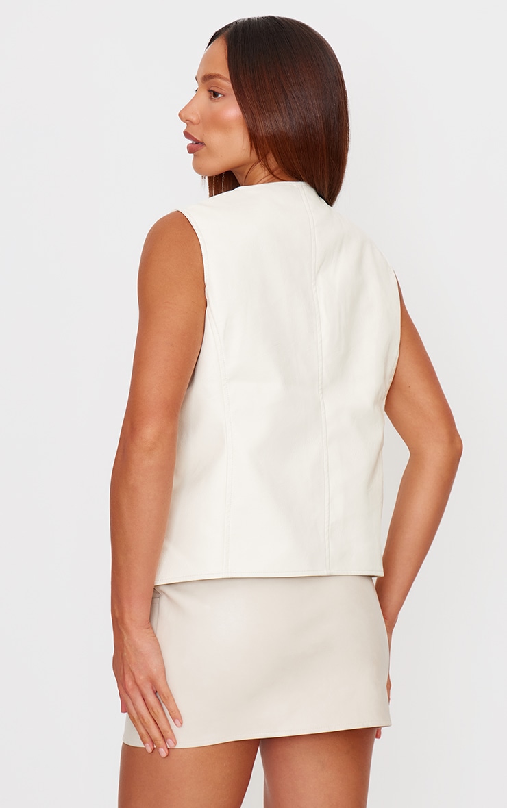 Cream Faux Leather Oversized Vest image 2