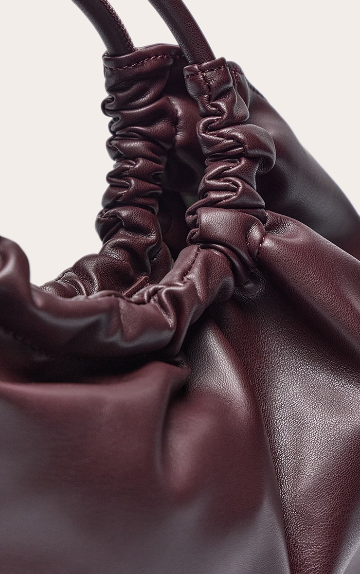 Sac à main en PU chocolat prune à anse froncée image 5