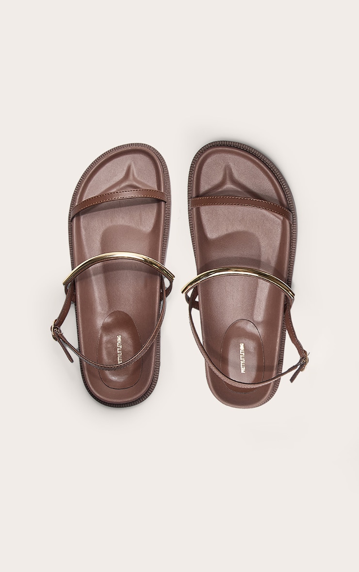 Chocolate Pu Round Toe Gold Strap Footbed Sandals image 5