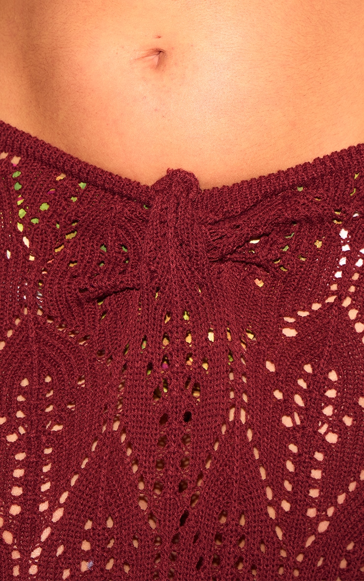Plus Burgundy Crochet Maxi Knot Detail Beach Skirt image 4