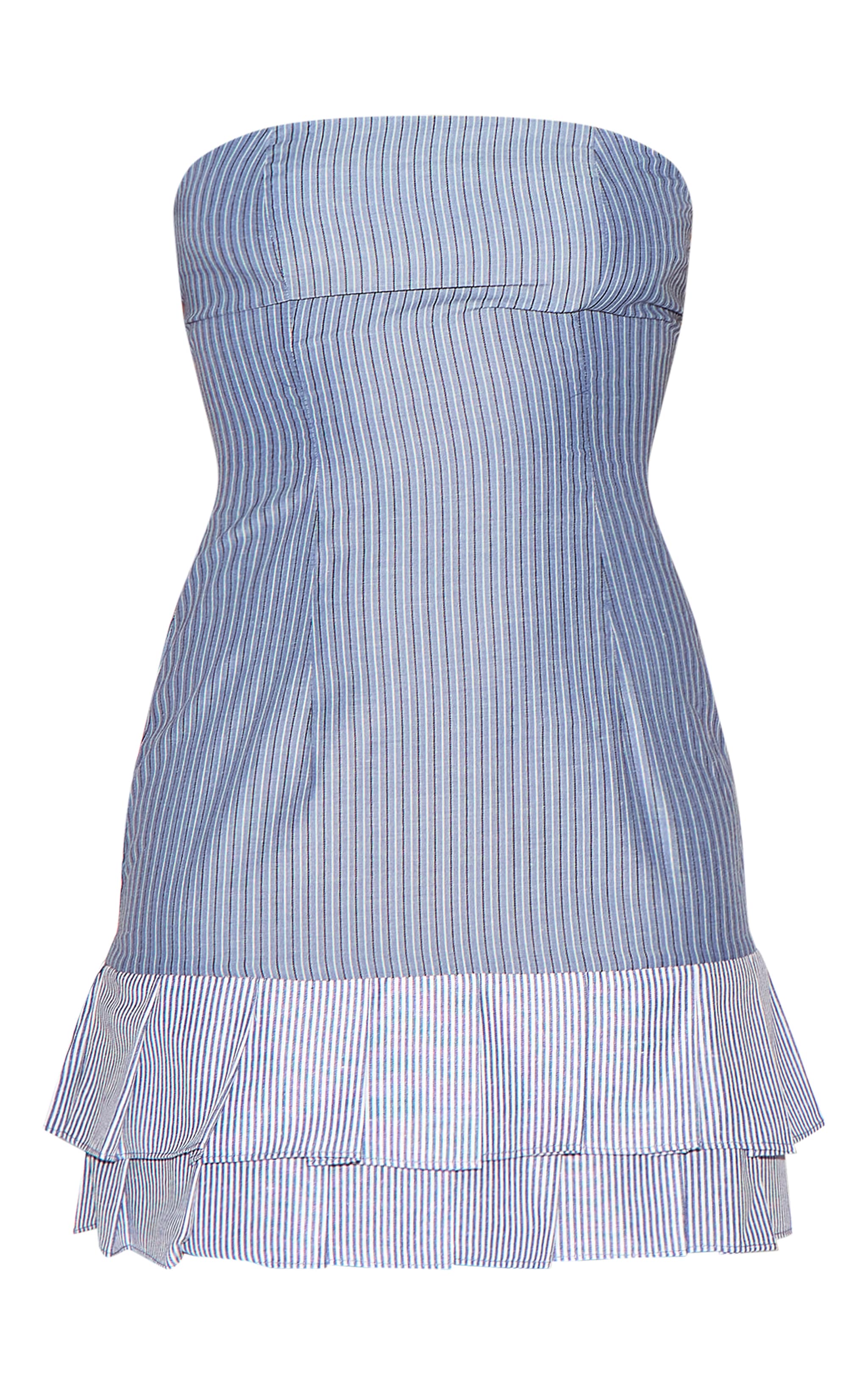 Blue Contrast Pinstripe Bandeau Shift Dress image 5