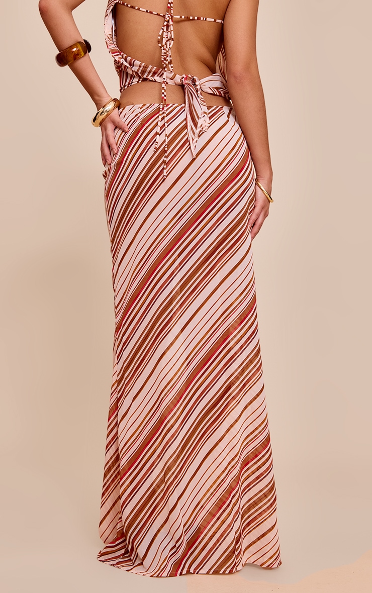 Rust Chiffon Striped Mid Rise Maxi Skirt image 3