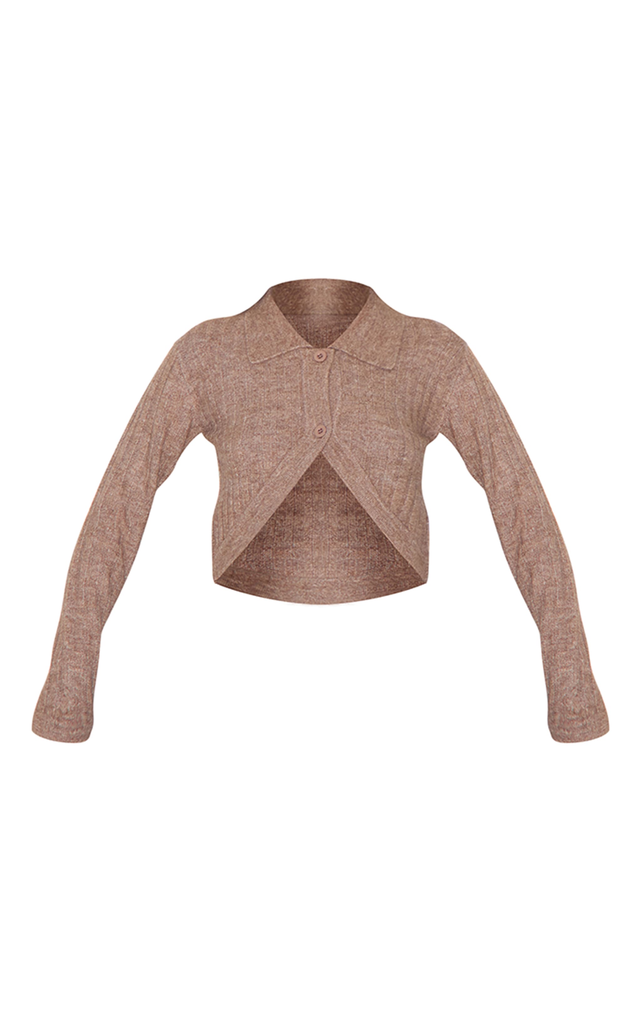 Chocolate Marl Soft Rib Knit Crop Collar Detail Top image 5