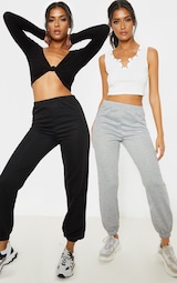 Black & Grey Basic Cuffed Hem  2 Pack Joggers 1