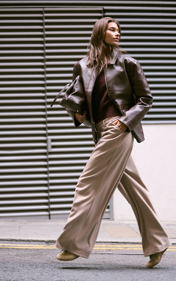 Pantalon droit brossé coupe tailleur couleur champignon image 2