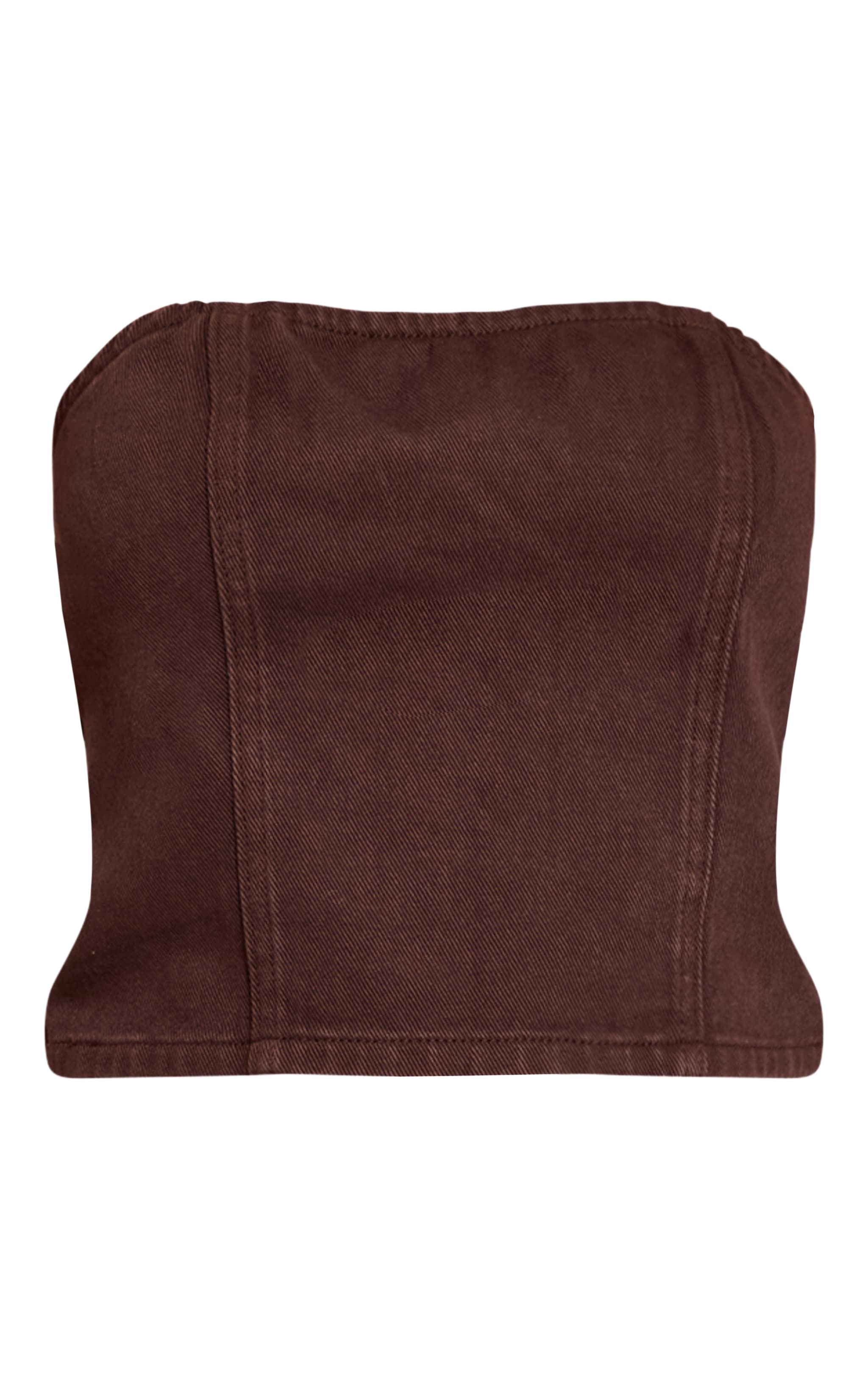 Petite Chocolate Seam Detail Denim Bandeau Top image 5