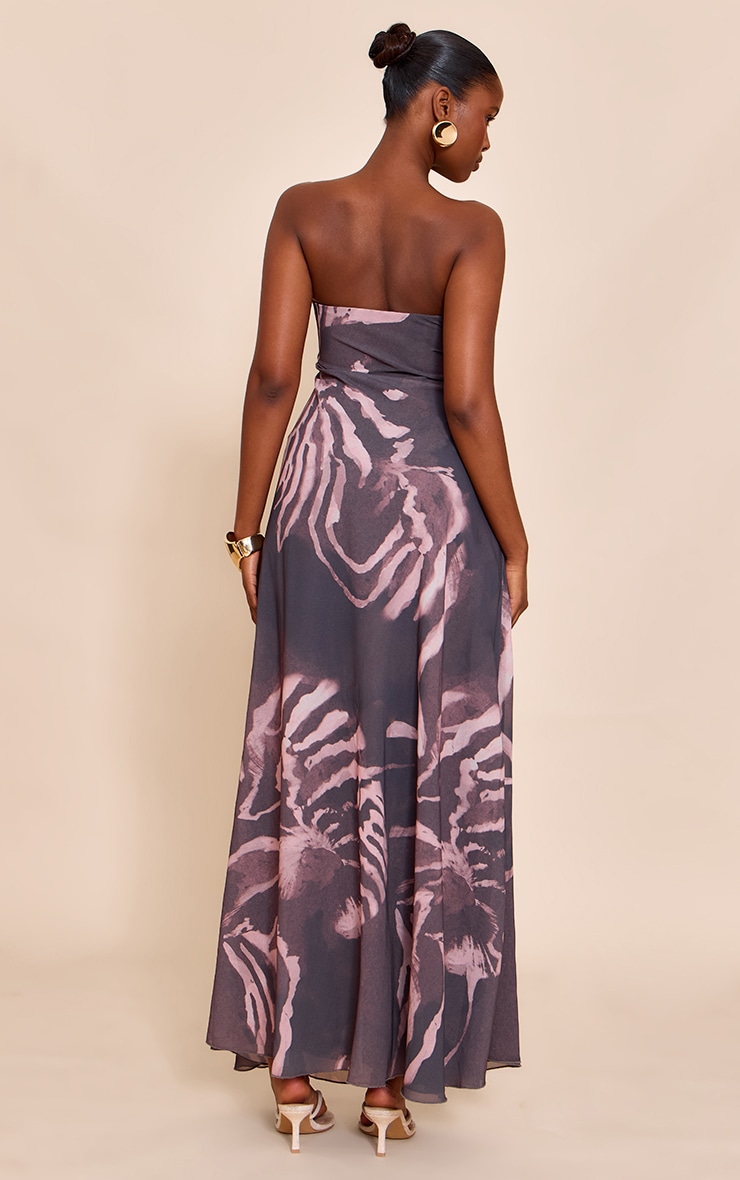 Dark Grey Abstract Printed Chiffon Bandeau Maxi Dress image 2
