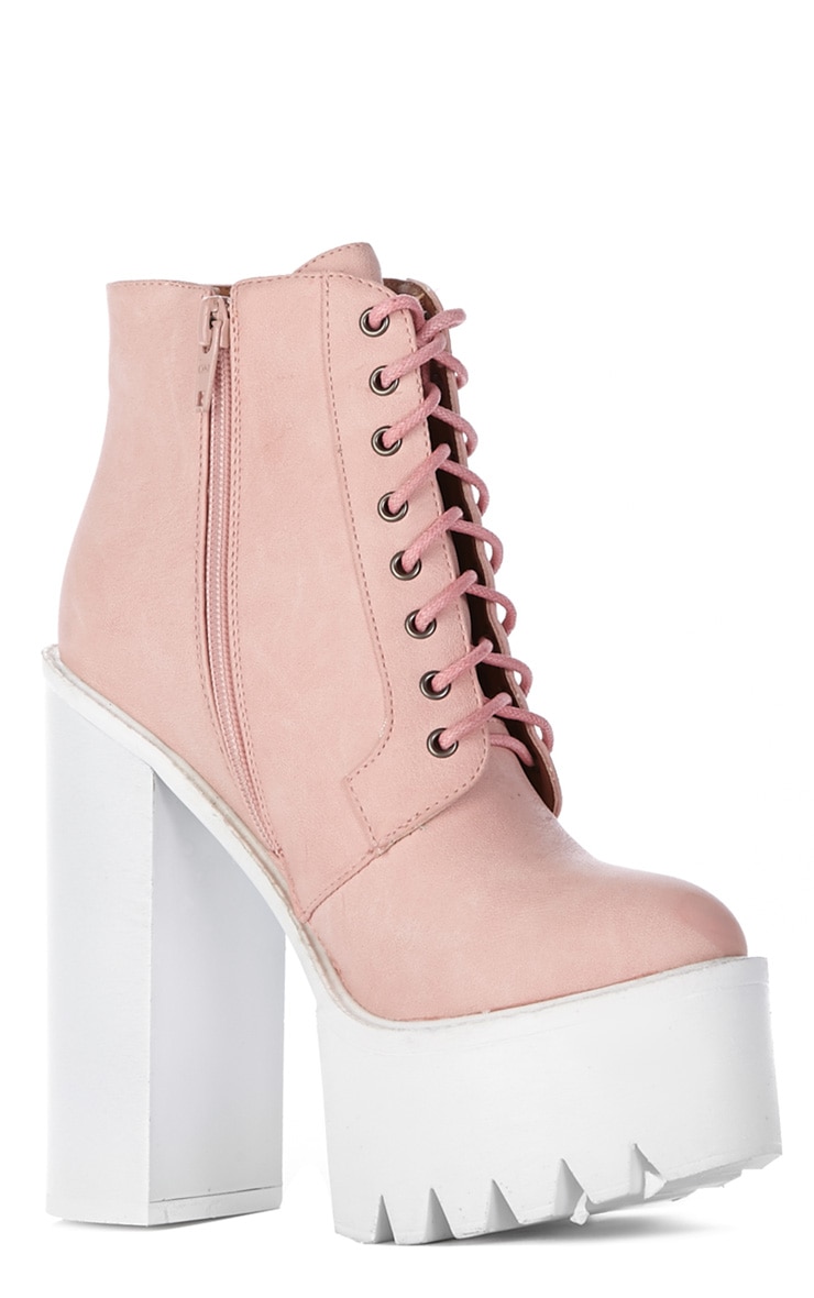 Wesley Pink Chunky Lace Up Boots Jumpers PrettyLittleThing