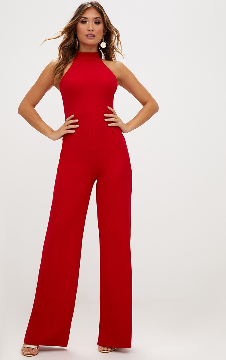 red crepe jumpsuit