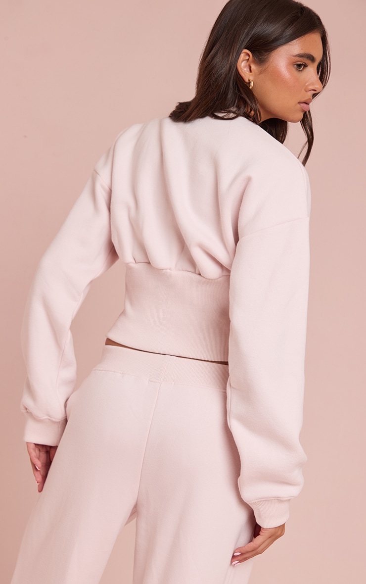 Baby Pink Button Up Cinched Sweatshirt image 2