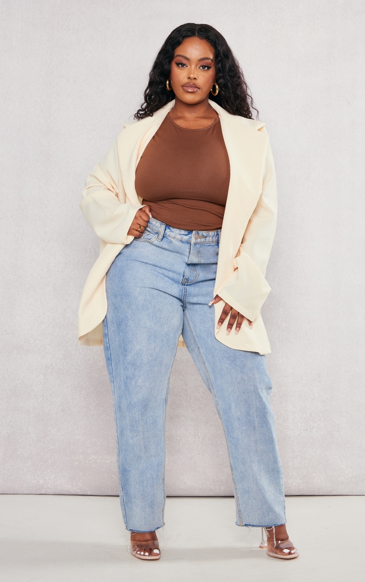 Plus Cream Basic Single Breasted Oversized Blazer Plus Size