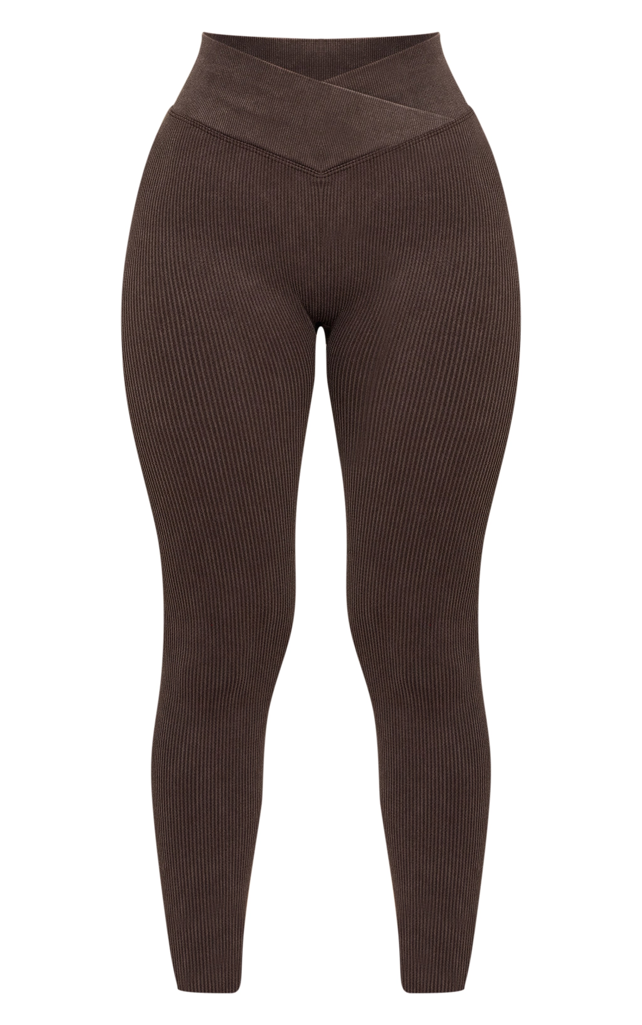 Petite Chocolate Asymmetric Waist Snatched Rib Leggings  image 5