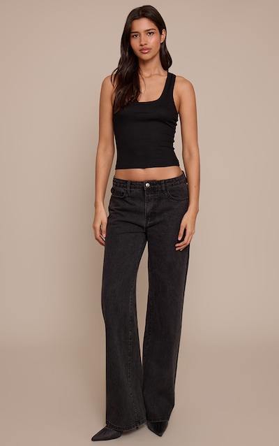 Tall Washed Black Mid Rise Straight Leg Denim Jeans