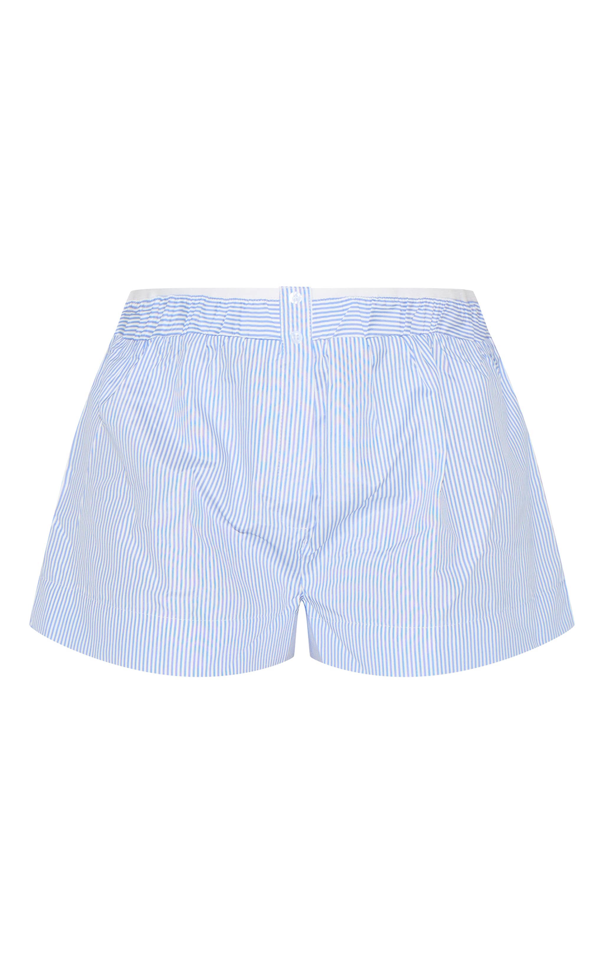 Plus Sky Blue Pinstripe Cotton Poplin Contrast Waistband Shorts image 6