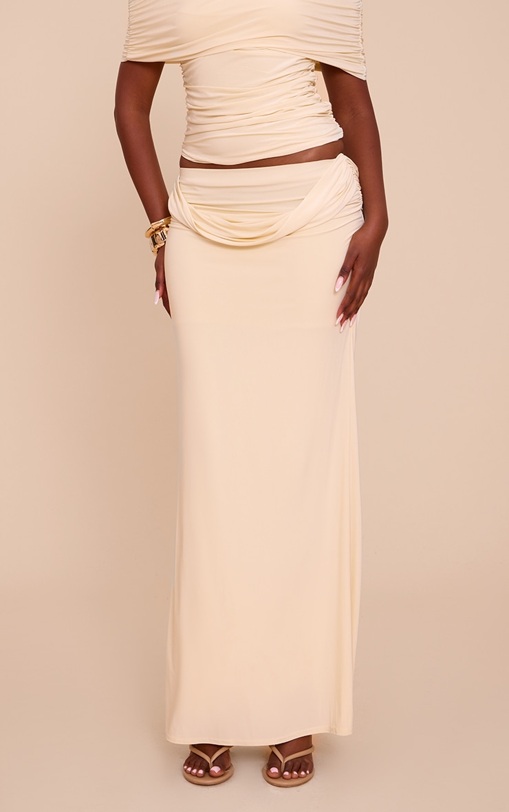 Cream Double Layer Slinky Drape Waist Maxi Skirt image 2