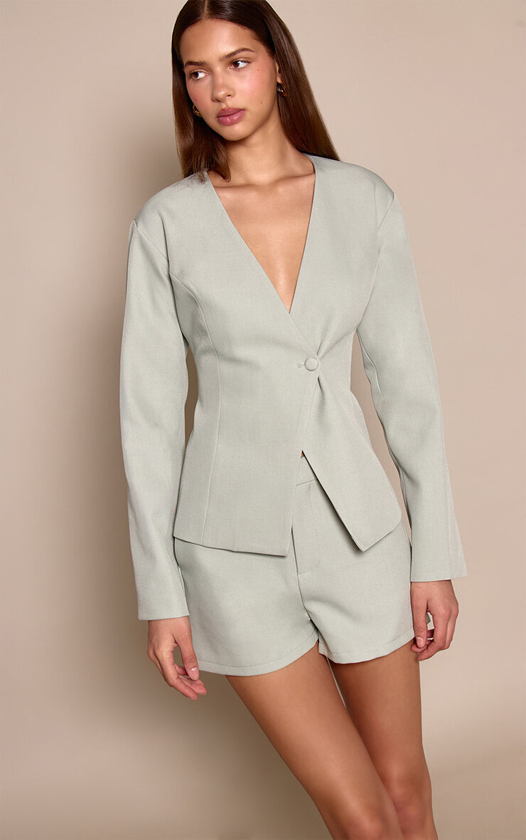 Sage Green Tailored Mid Rise Shorts image 2