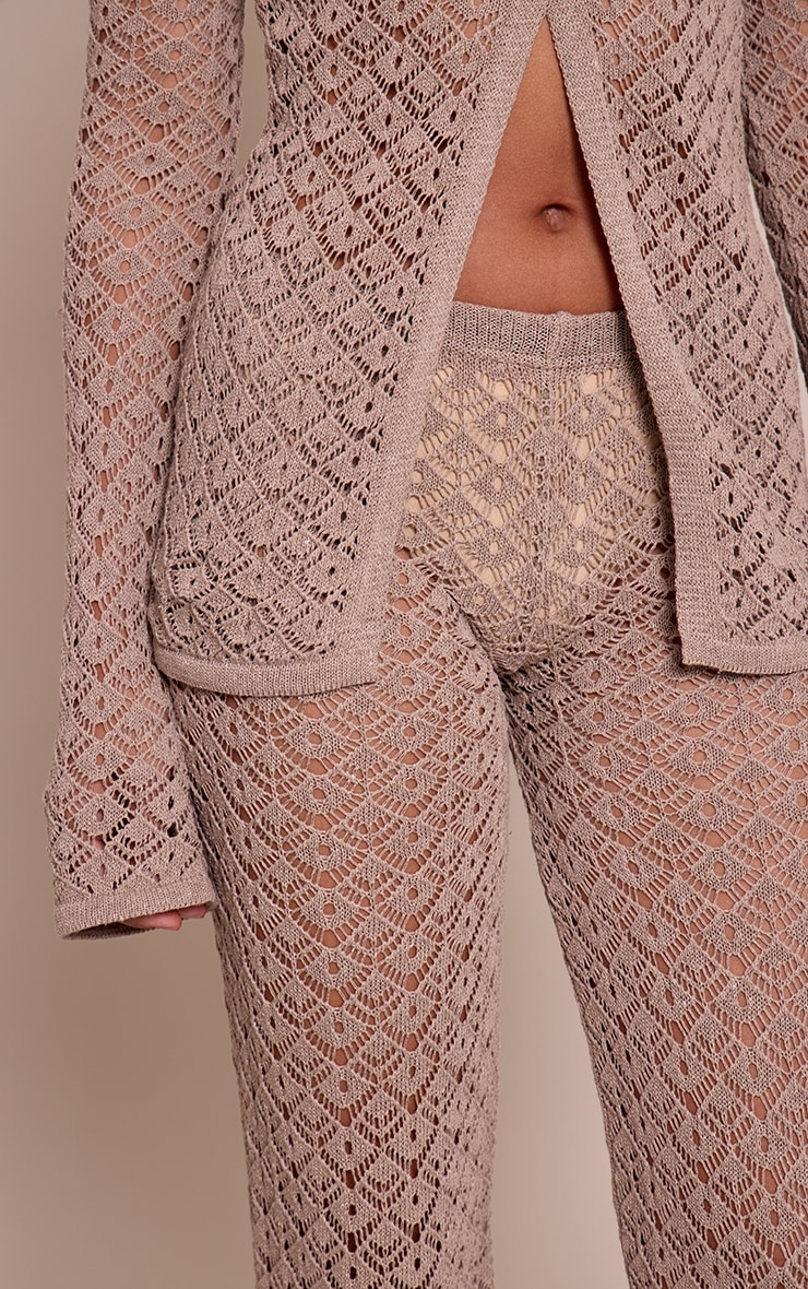 Taupe Crochet Knit Pants image 4