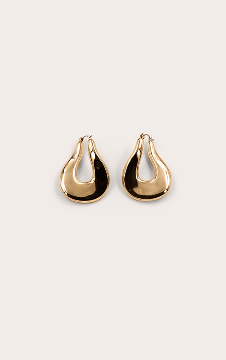 Gold Thick Abstract Twist Hoop Earrings image 2