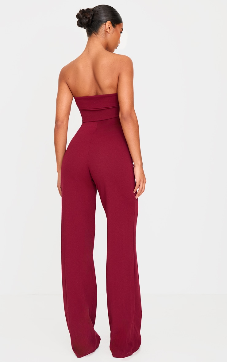 Burgundy Crepe Fold Over Detail Wide Leg Jumpsuit image 2