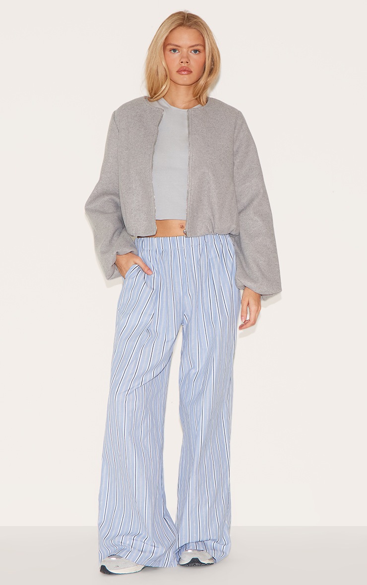 Cuffed Wide Leg Trousers in Blue Grey