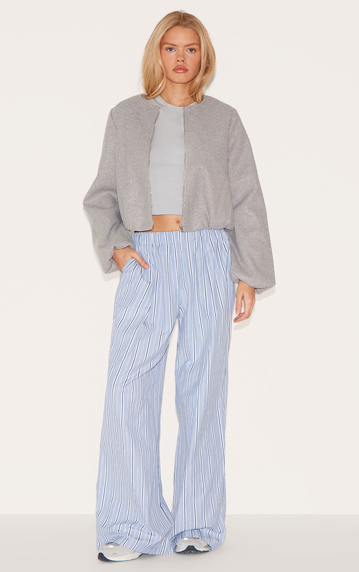 Blue Pinstripe Elasticated Waist Wide Leg Pants image 2