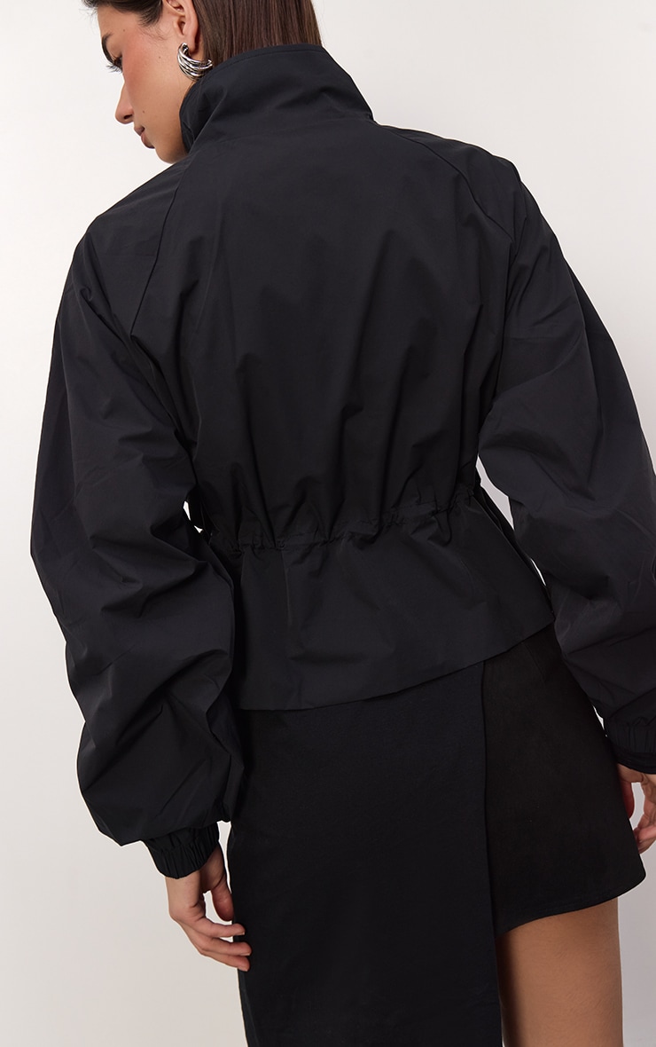 Black Cinch Waist Pocket Detail Rain Coat image 2