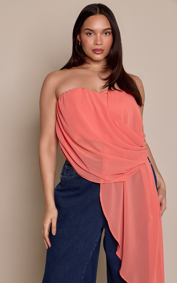 Plus Peach Drape Plunge Corset Top With Drape Detail