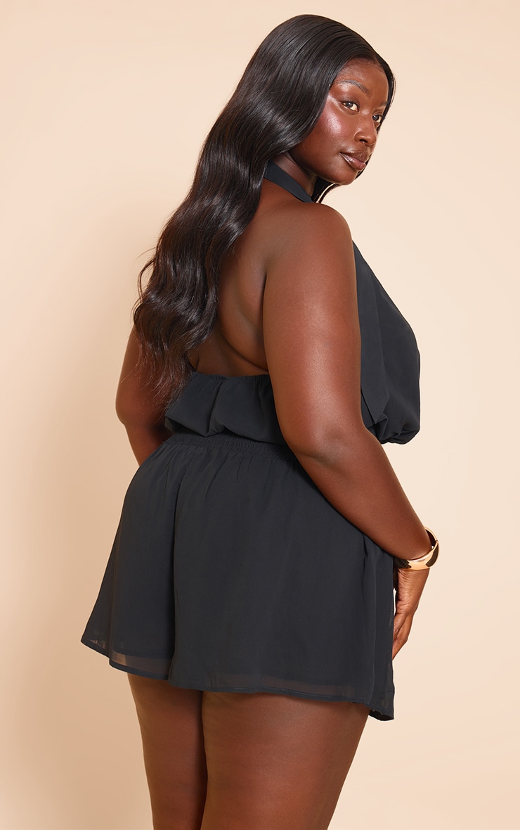 Plus Black Chiffon Halterneck Romper image 2
