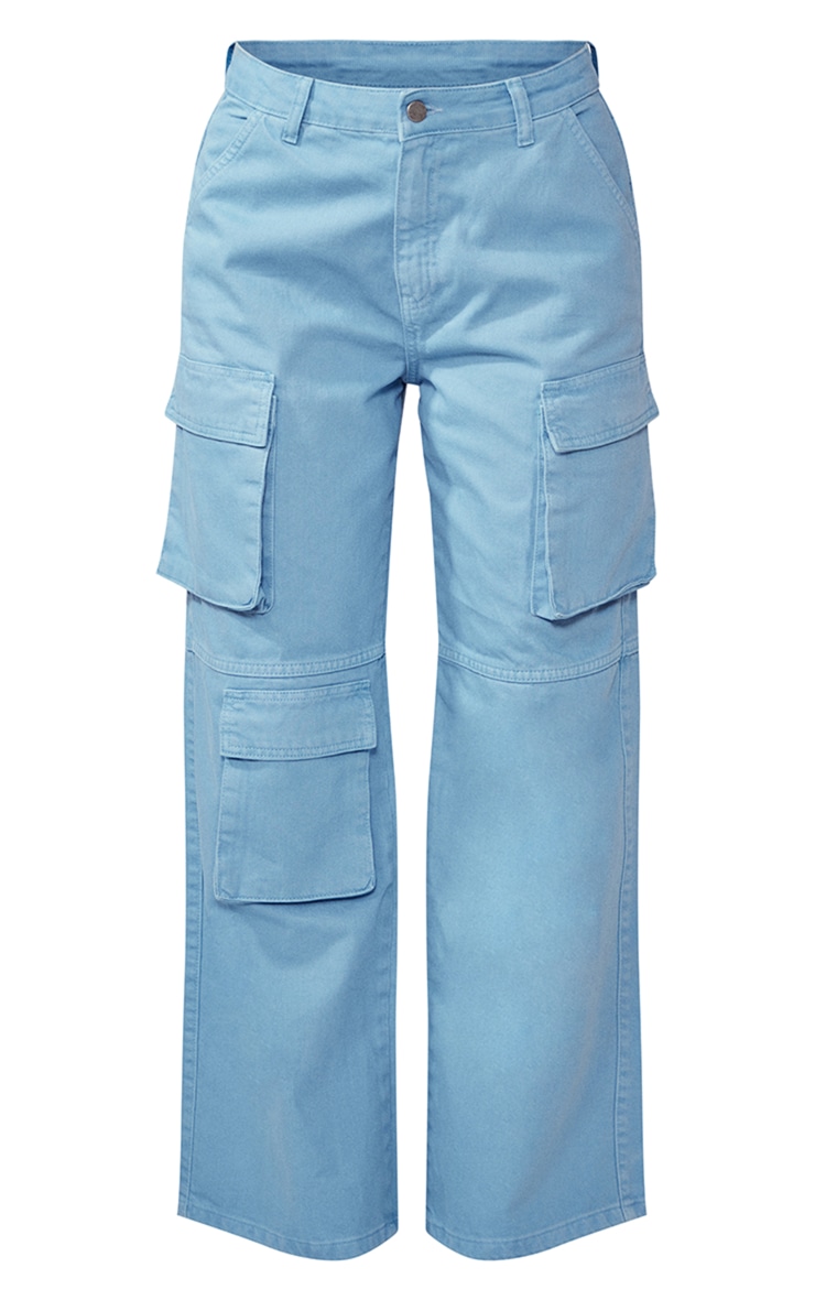 Light Blue Baggy Wide Leg Cargo Pocket Jeans PrettyLittleThing IE