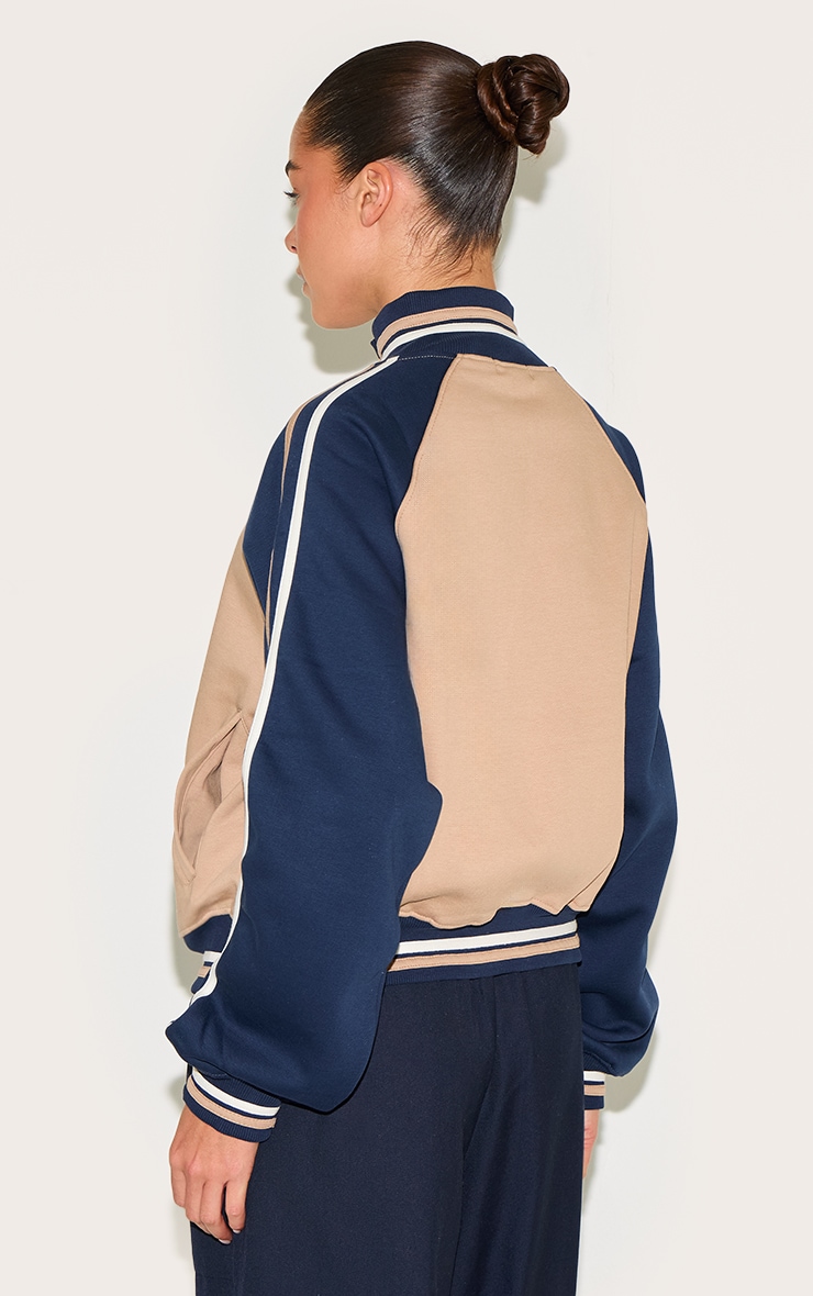 Navy Contrast Panel Detail Zip Up Sweatshirt image 2