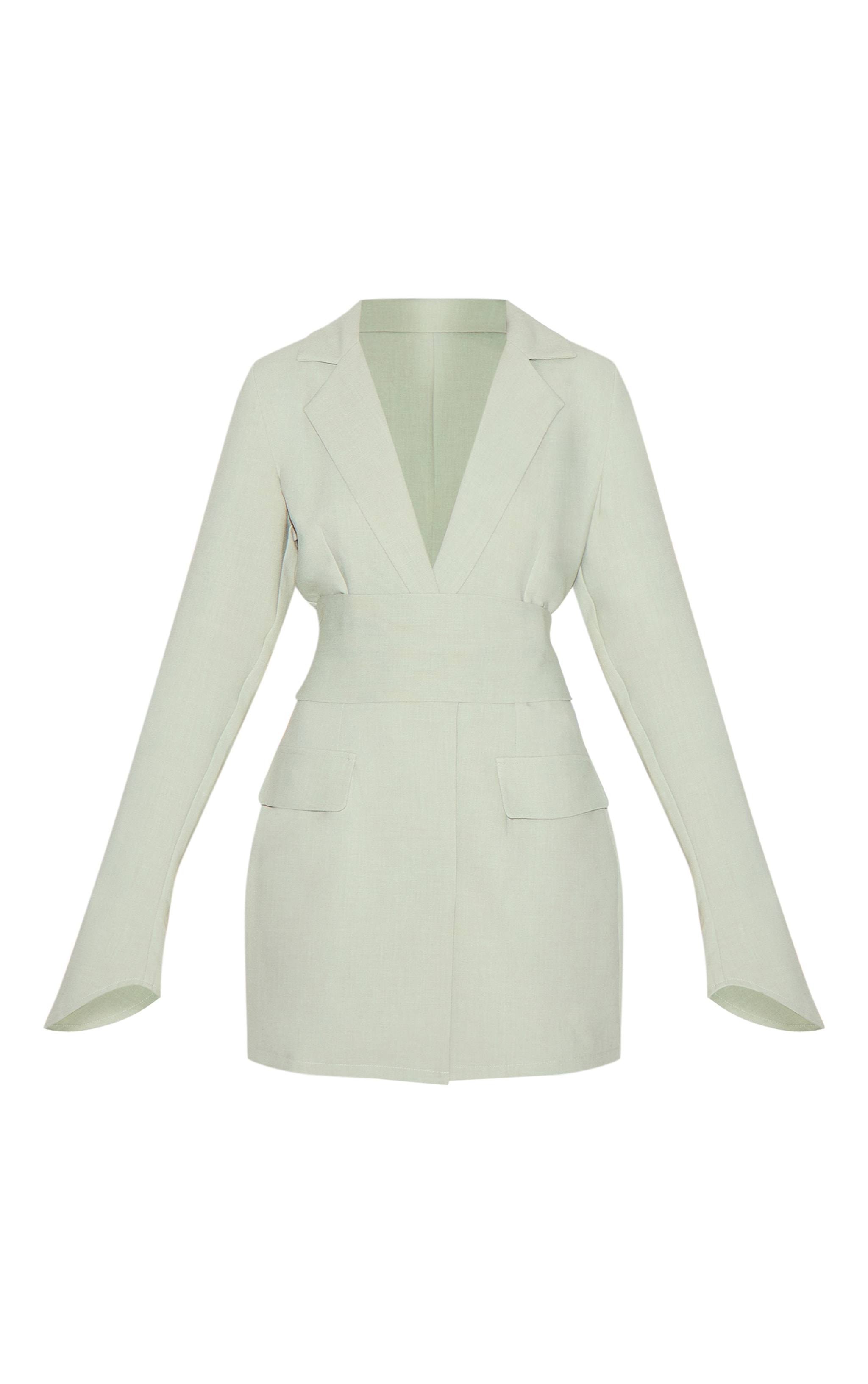Sage Green Woven Belted Blazer Dress image 5