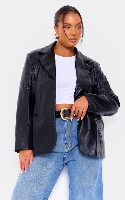 Plus Black Faux Leather Blazer