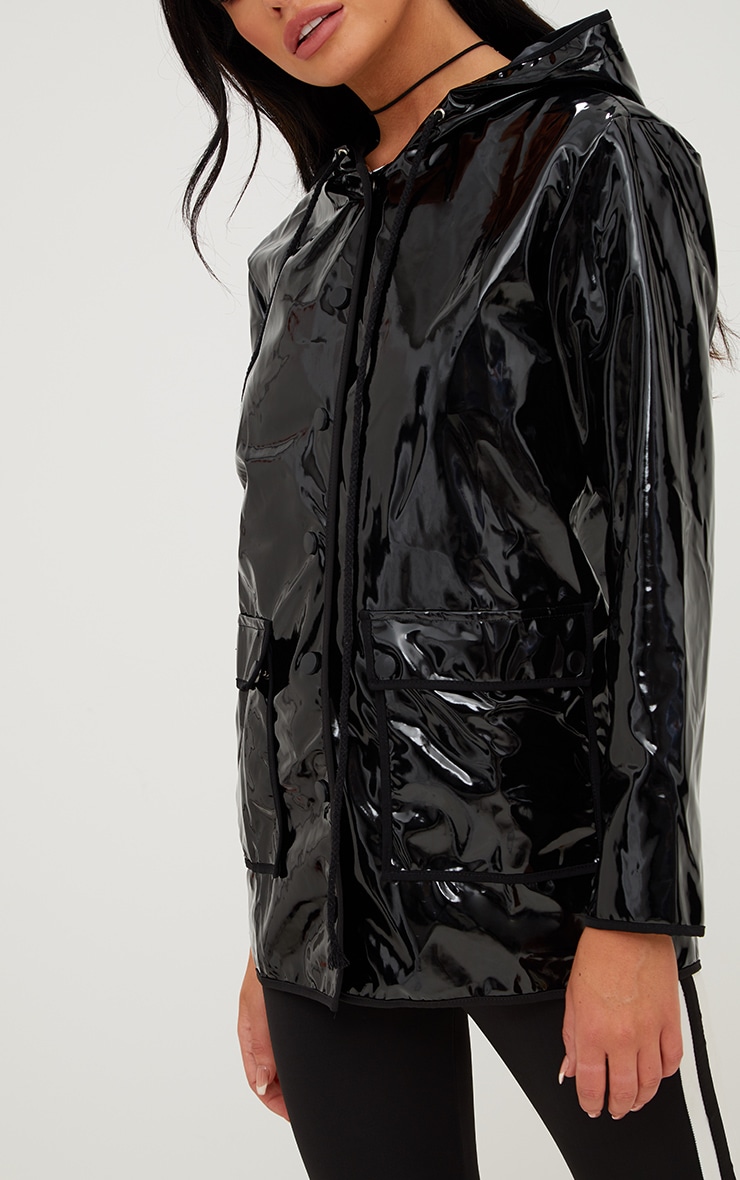 Black Vinyl Rain Mac. Coats & Jackets PrettyLittleThing