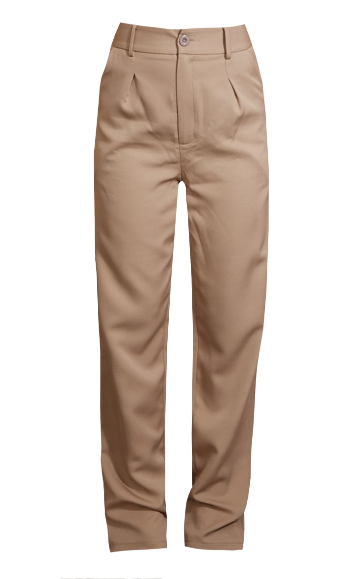 Taupe High Waisted Straight Leg Front Zip Trousers image 5