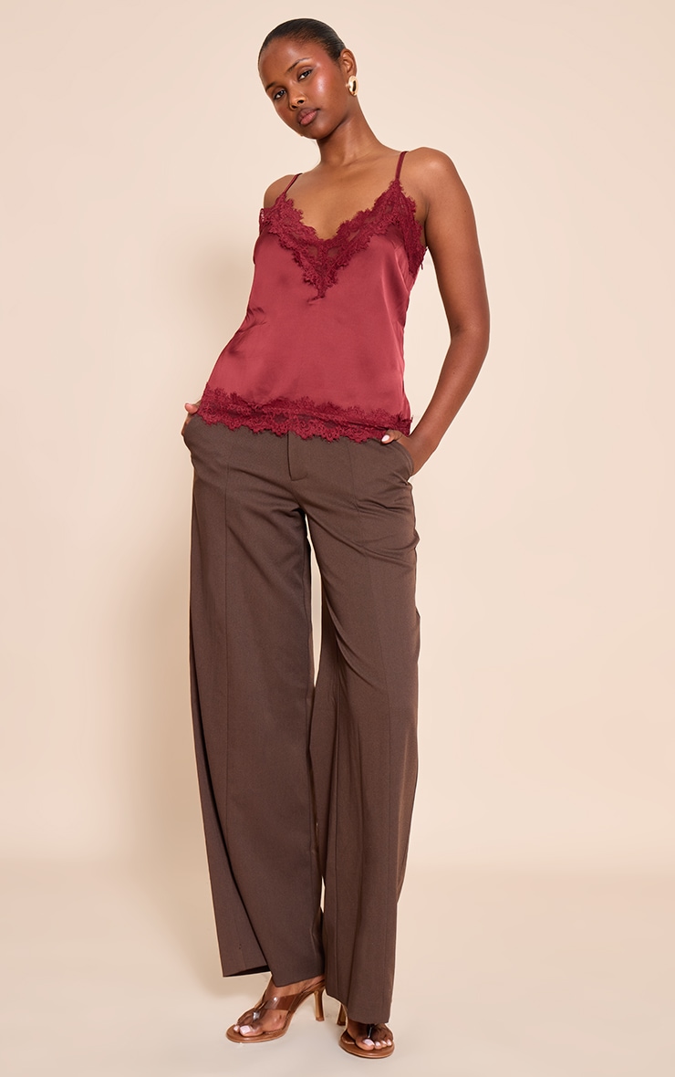Wine Satin V Neck Trim Detail Cami Top image 3