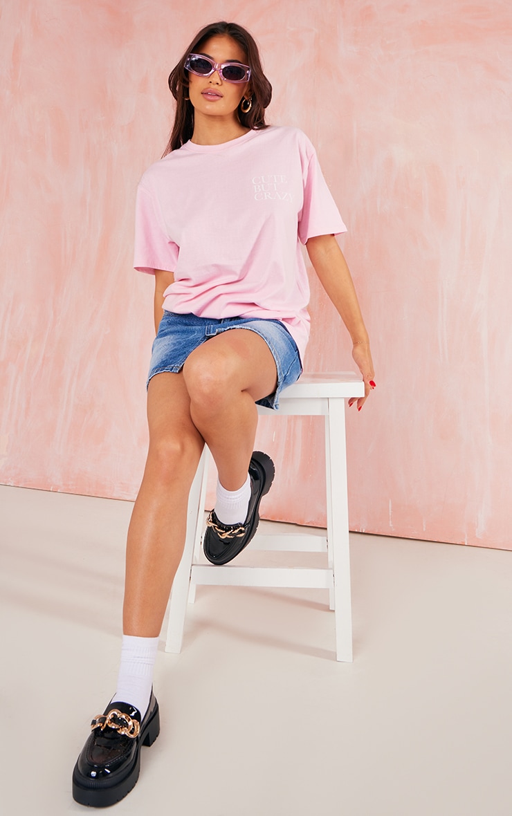 Baby Pink Cute But Crazy Print T Shirt image 3