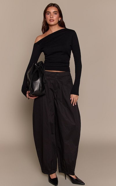 Black Elasticated Waist Parachute Pants