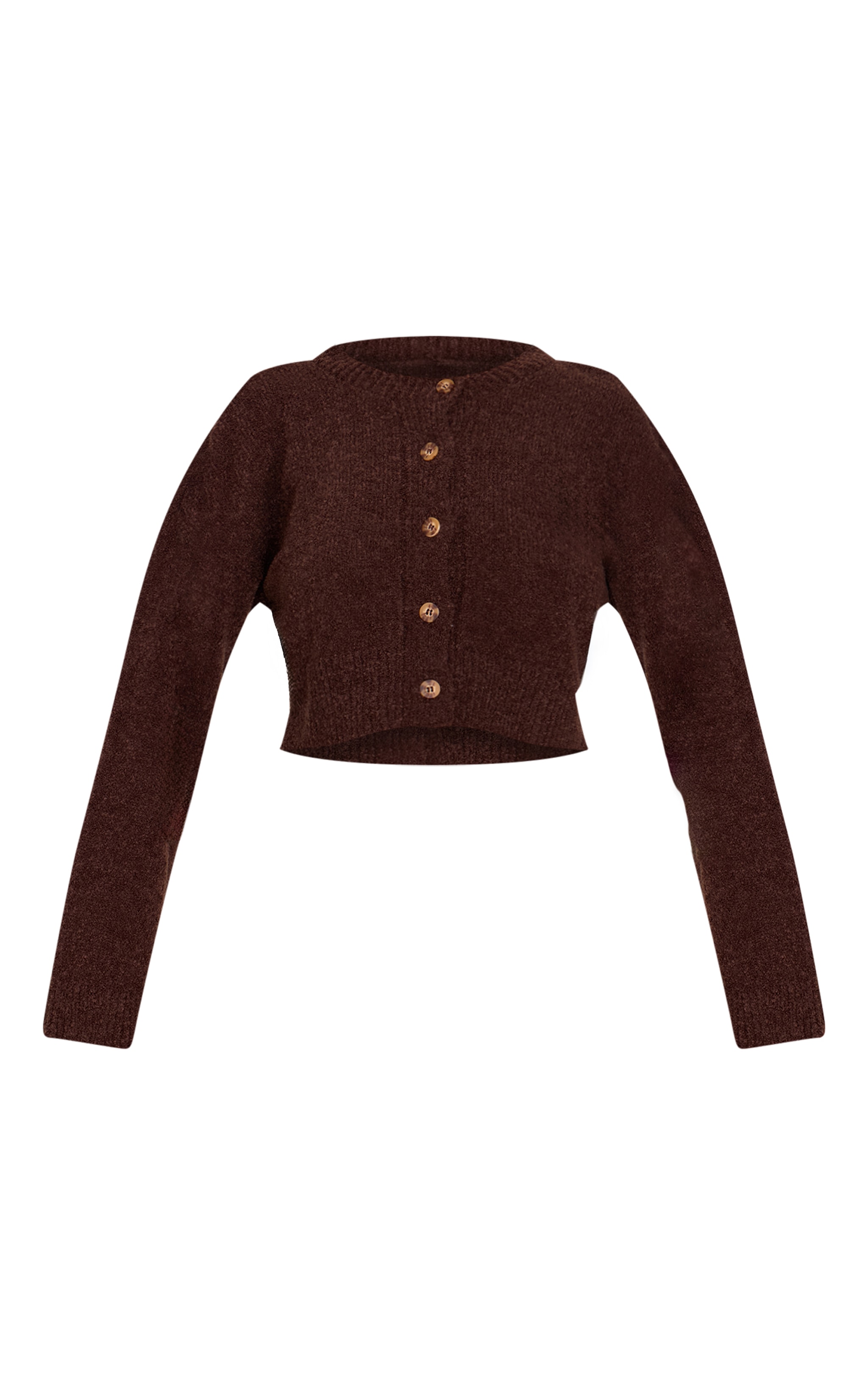 Chocolate Boucle Knit Button Through Cropped Cardigan image 5