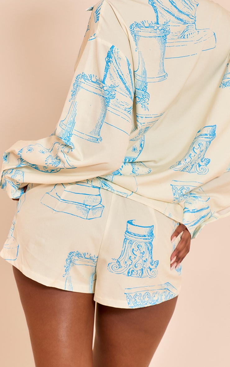  Butter Cream Abstract Print Woven Tailored Short image 3