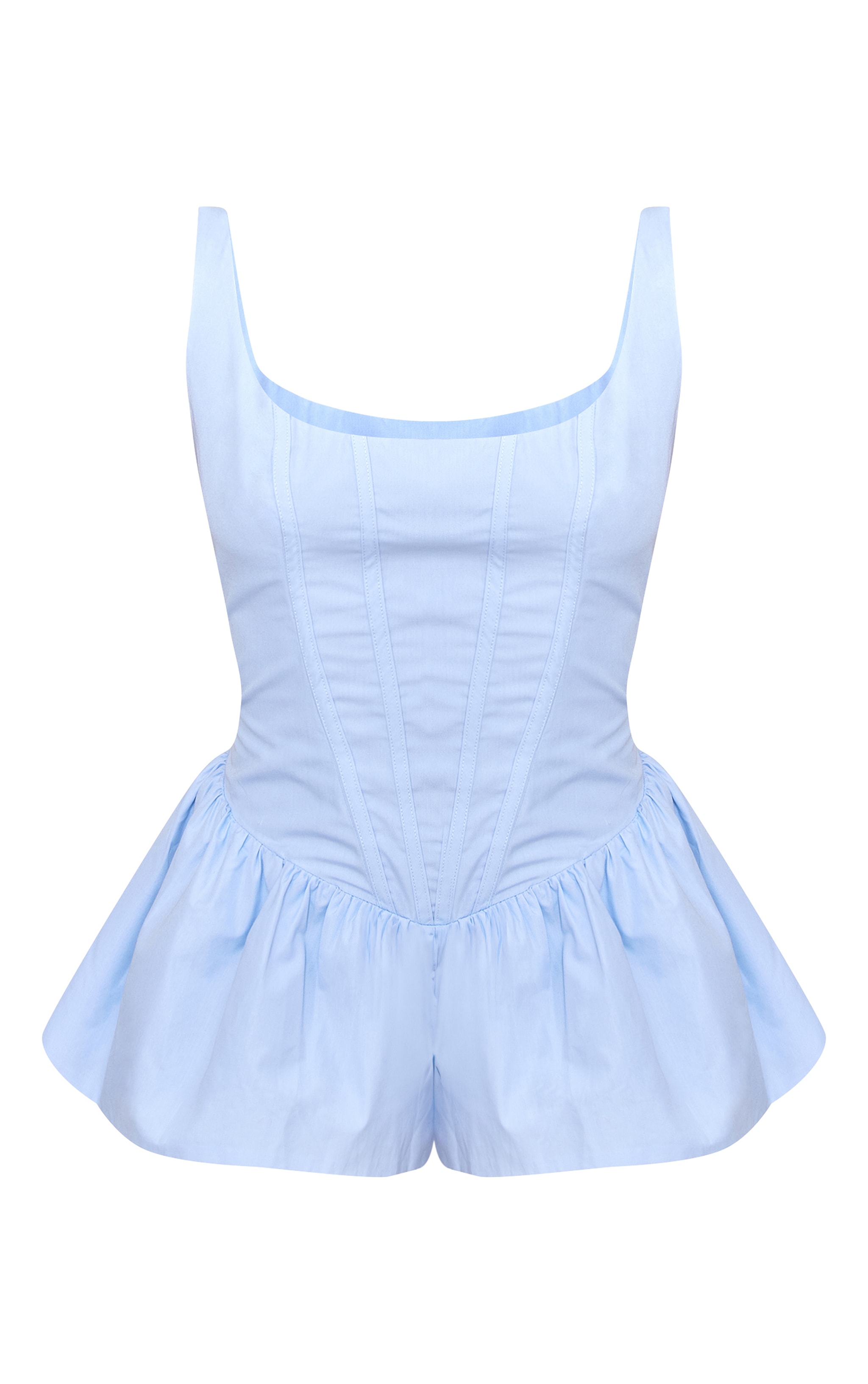 Combishort fluide tissé bleu ciel à détail corset image 5