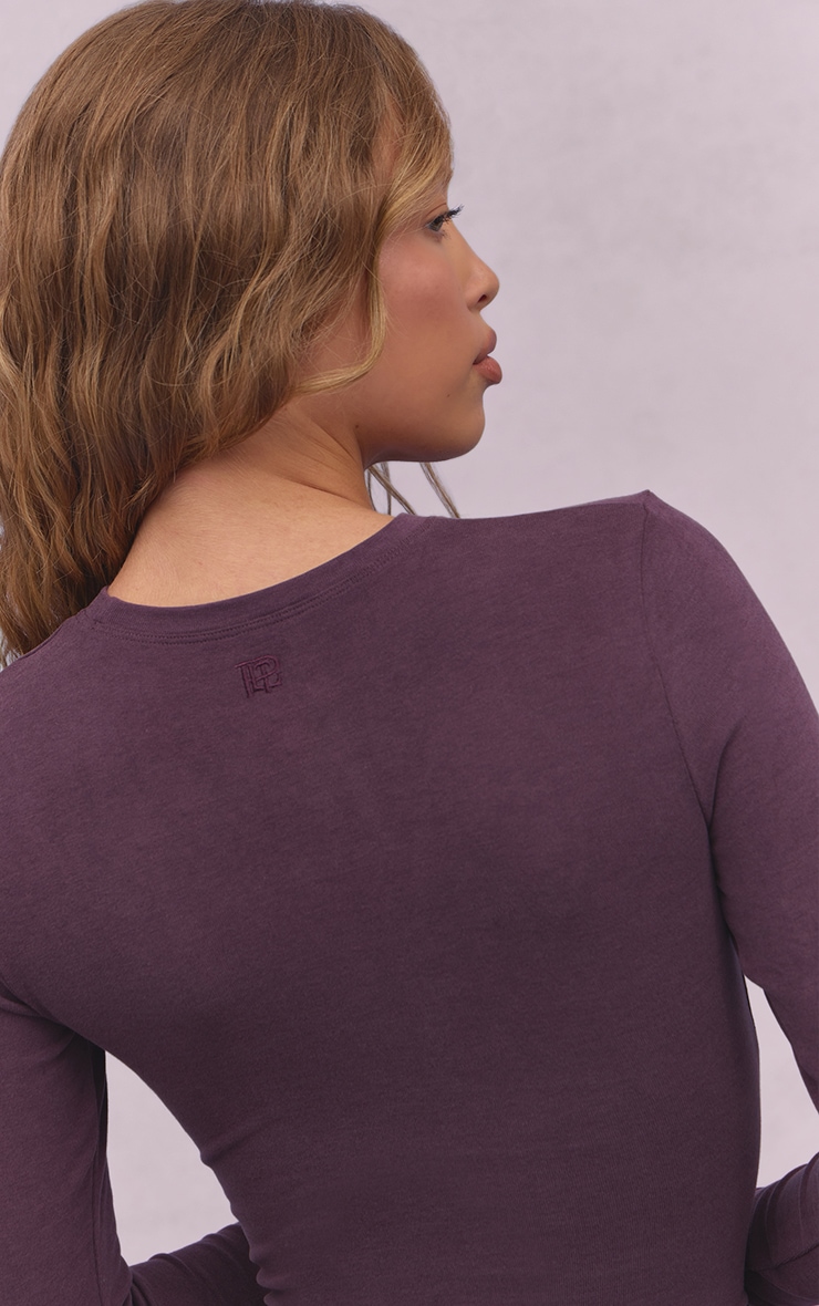 Deep Plum Melange Soft Cotton Long Sleeve Top 