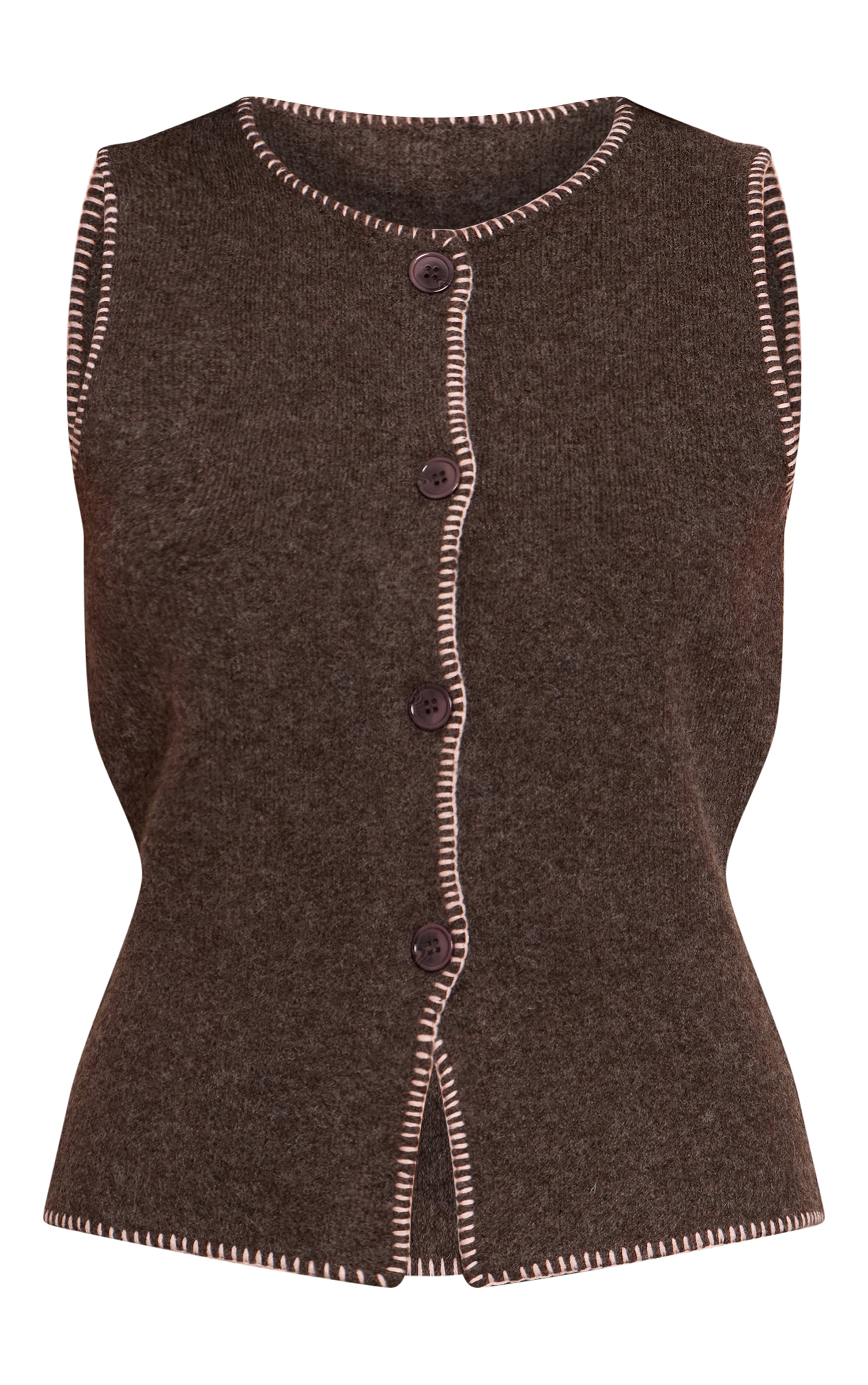 Chocolate Blanket Stitch Round Neck Knitted Vest image 5